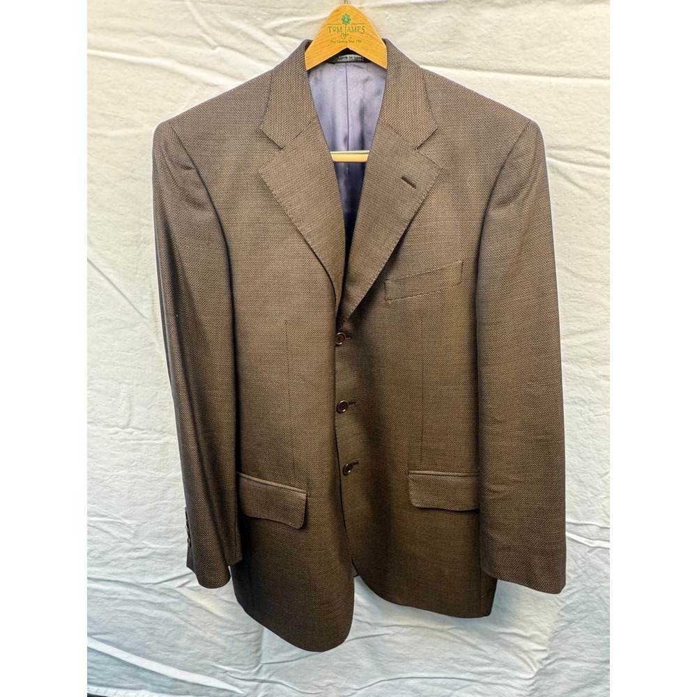 Gian Luca Napoli Mens Brown Micro Weave 3 Button Sport Coat Blazer Made in Italy